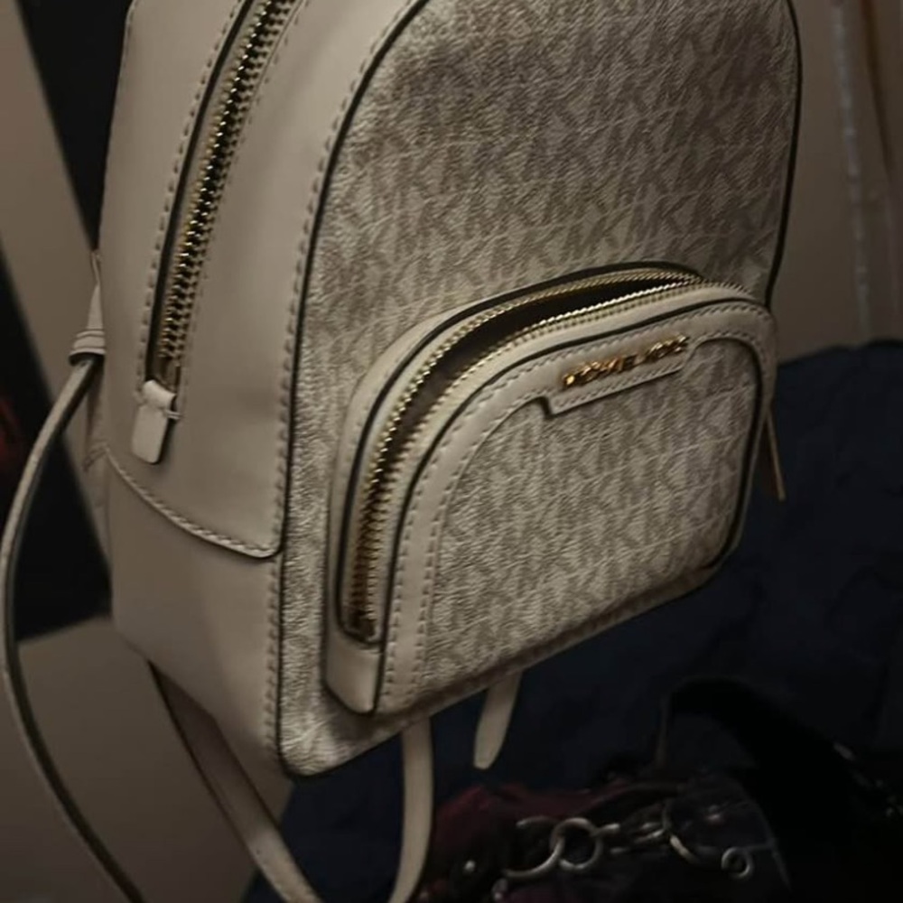 Michael Kors Cream Signature Mini Backpack with Gold Hardware